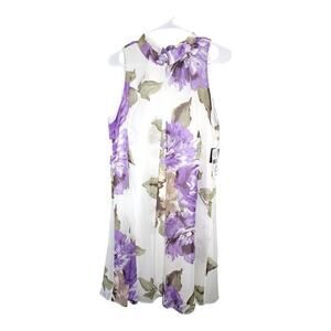NEW Robbie Bee Women's Sleeveless Back Keyhole Tie Floral Dress White (Size: 12)